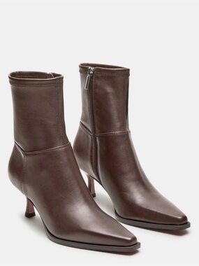 Steve Madden Stasia Brown Leather Point Toe Stiletto Kitten Heel Ankle Boots